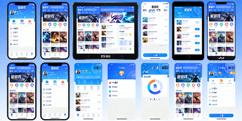 爱游戏官方移动应用在多款手机和平板设备上的界面展示截图
